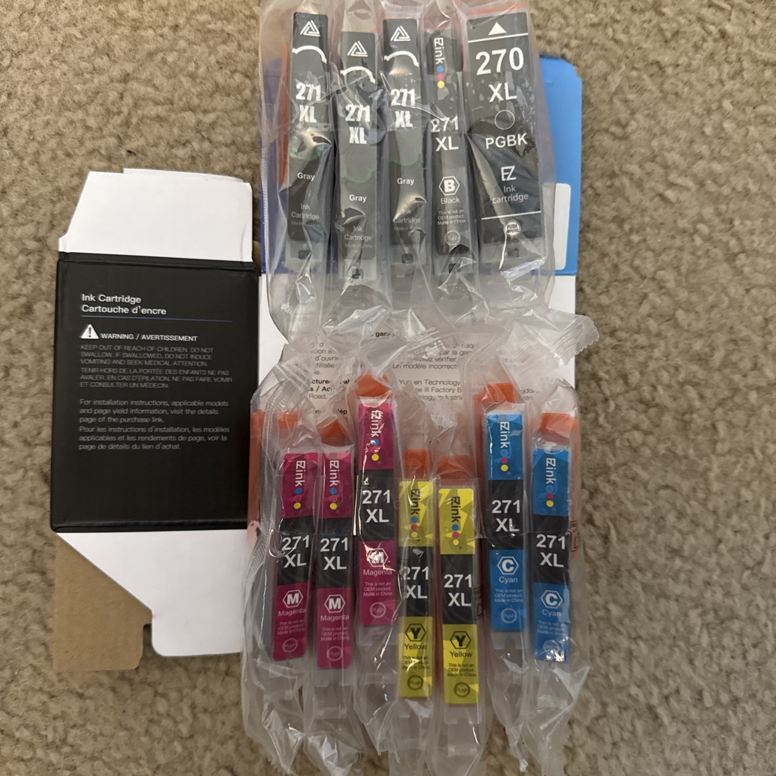 12 EZ Ink Premium Ink Cartridge CANON 270XL Black 271XL Gray Yellow Magenta Cyan