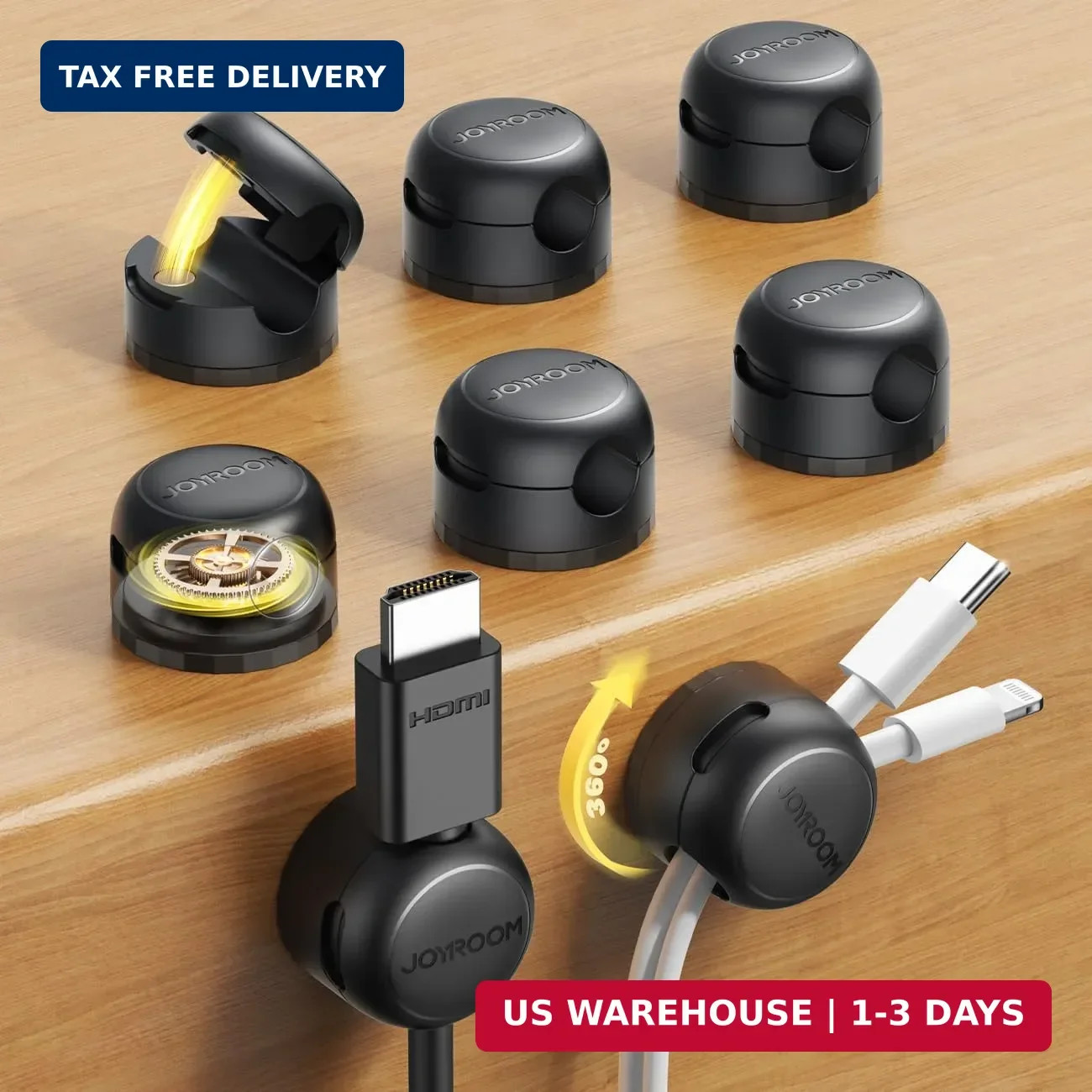 JOYROOM 8 Pack Magnetic Cable Clips, 360° Swivel Cord Organizer Wire Holder