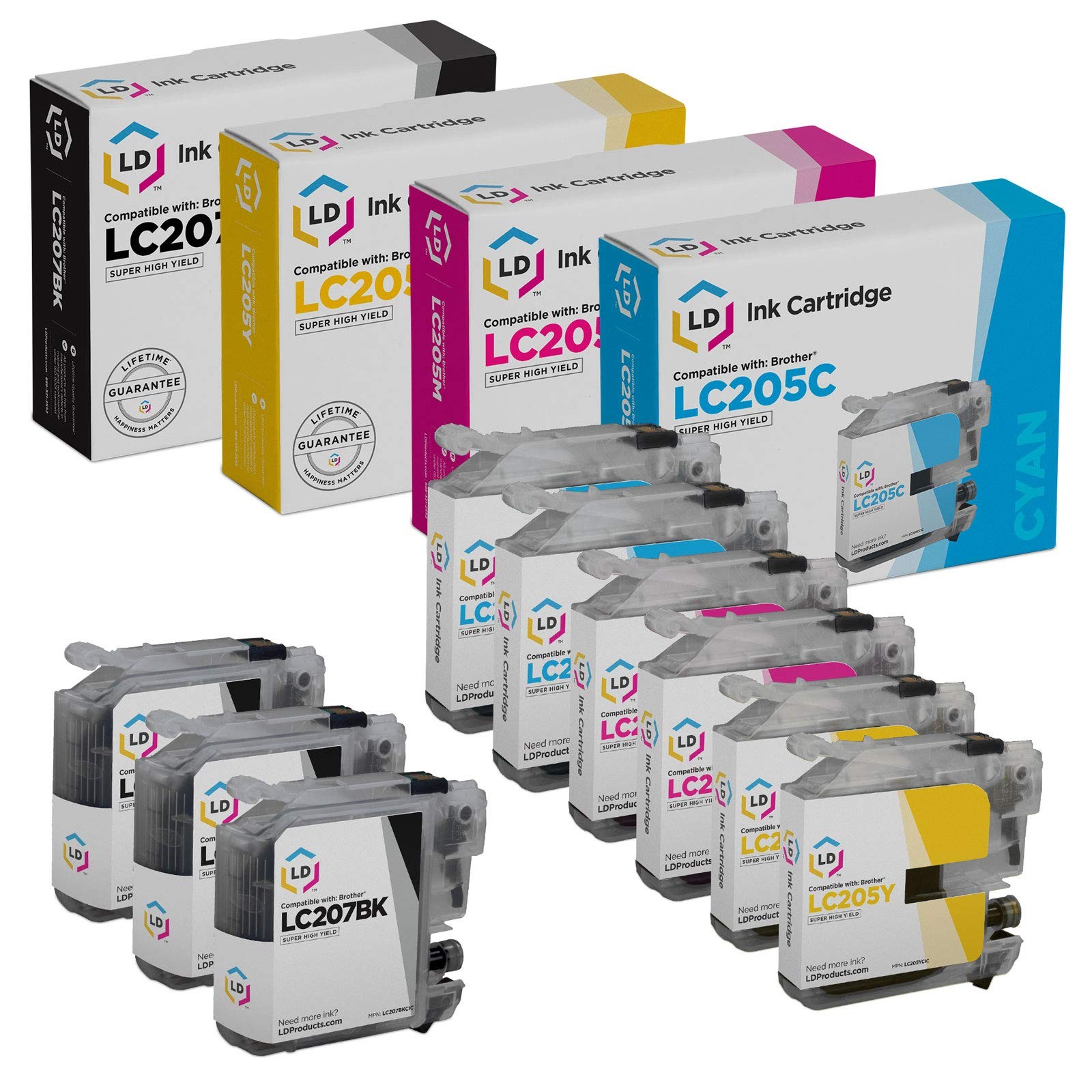LD 9 Pack LC207 and LC205 Super HY Black & Color Ink Cartridge for Brother