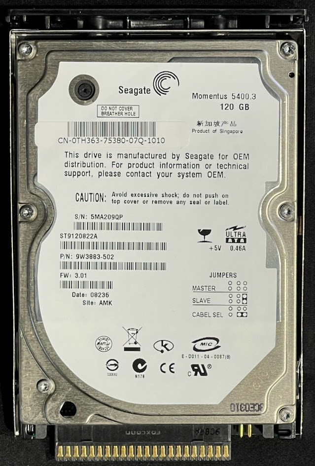 Dell / Seagate Momentous 5400 RPM 120GB Hard Drive / ST9120822A / TH363 / DH764