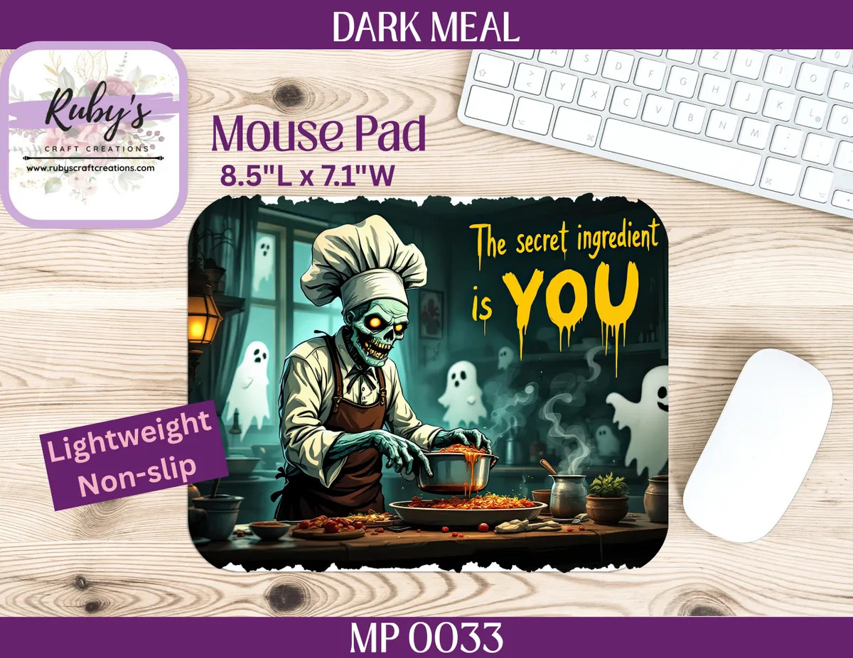 Dark Meal Mouse Pad Skeleton Horror Humor Art Spooky Gothic Halloween Desk Decor