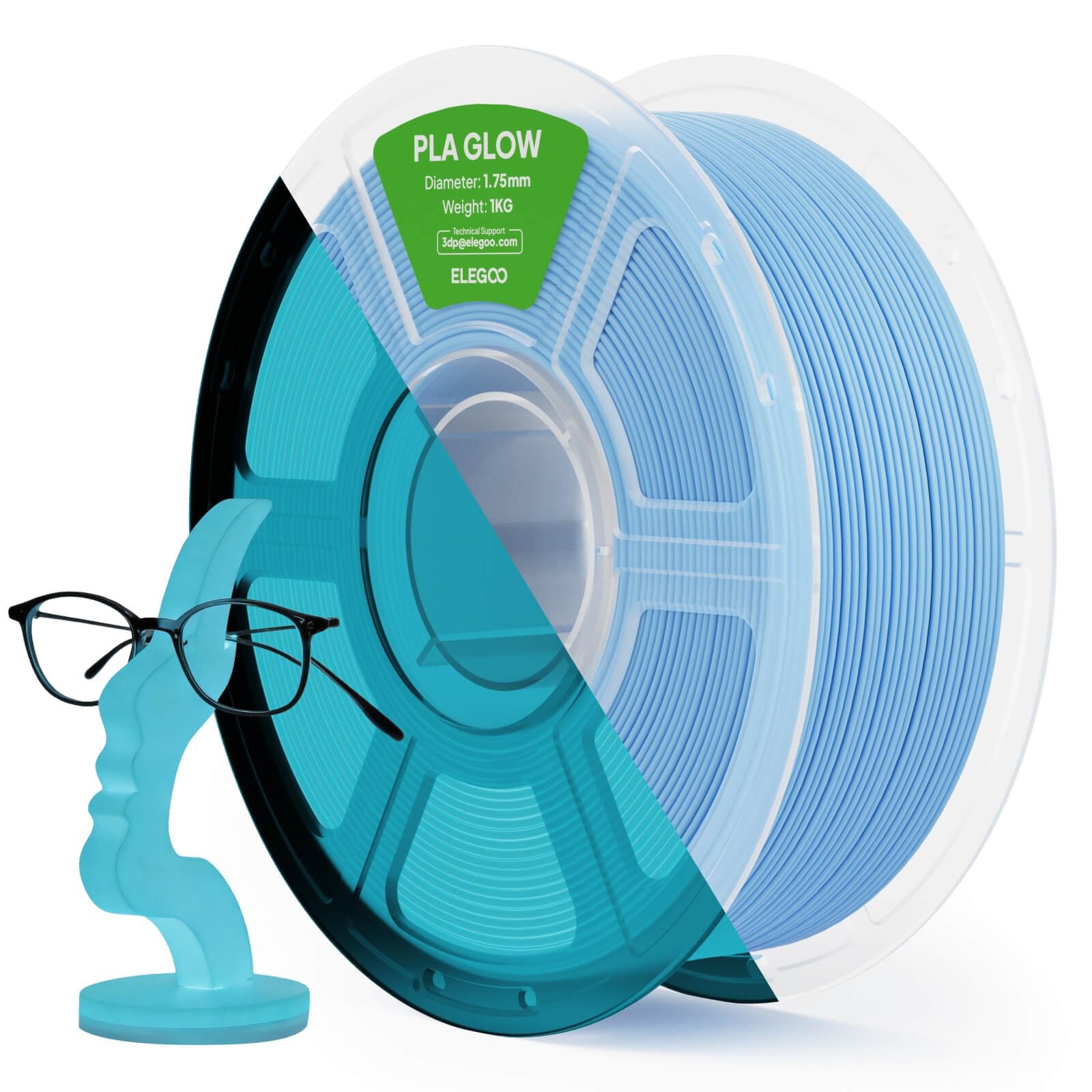 ELEGOO PLA 3D Printer Filament Glow in the Dark Blue 1KG 1.75mm