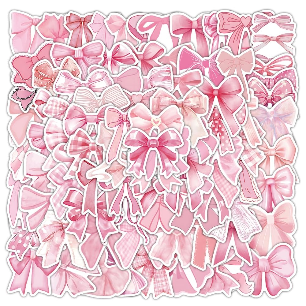 100 Pcs Coquette Bows Stickers Cute Aesthetic Pink Bow Sticker for Adults Red 