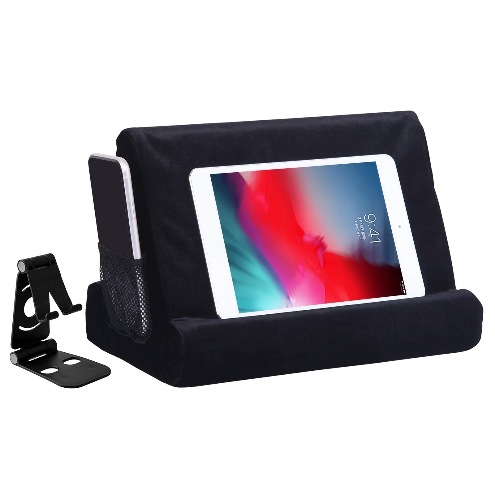 2pcs Multi-Angle Tablet Holder Cushion Stand with Net Pocket & Black 