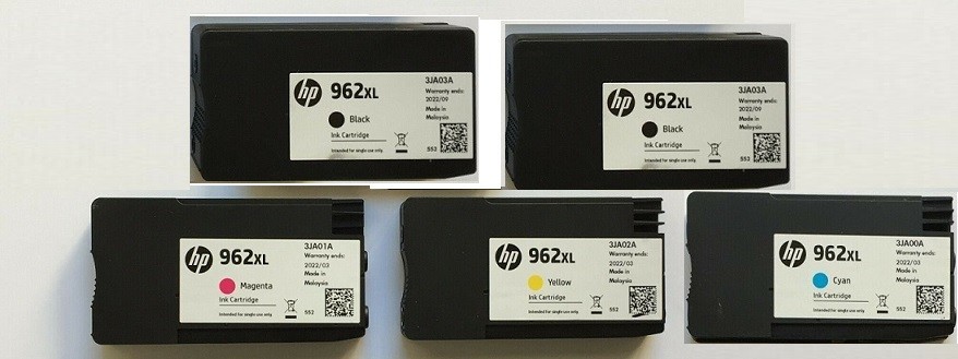 Set 5 Mostly New Genuine HP 962XL BLK CYN MAG YEL Inkjets 90% 2022-2024