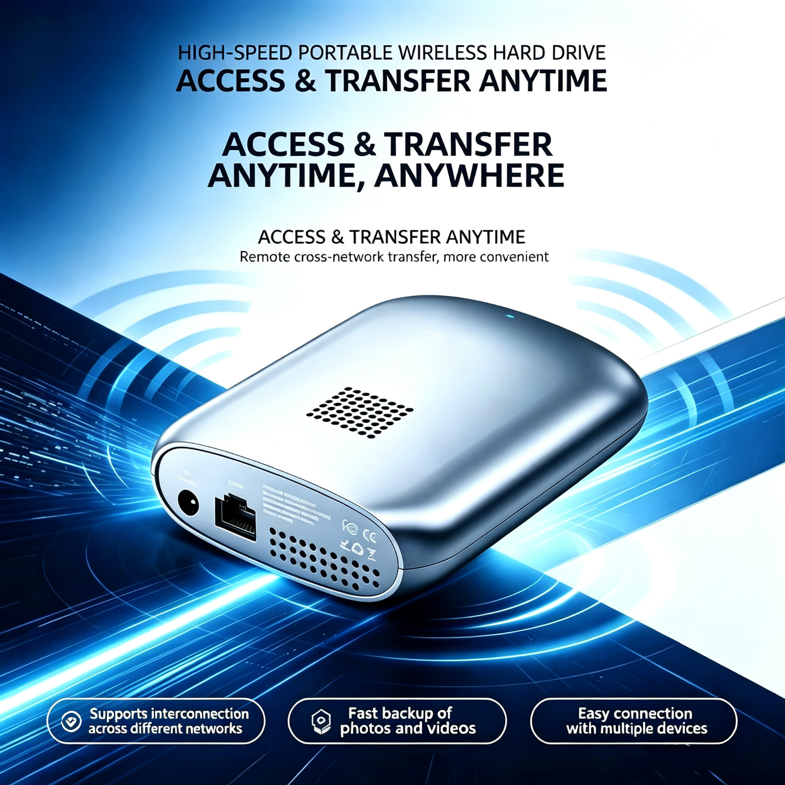 BLACKTIP SHARK 1TB Portable WiFi NAS Wireless Hard Drive Remote Access 4K Stream