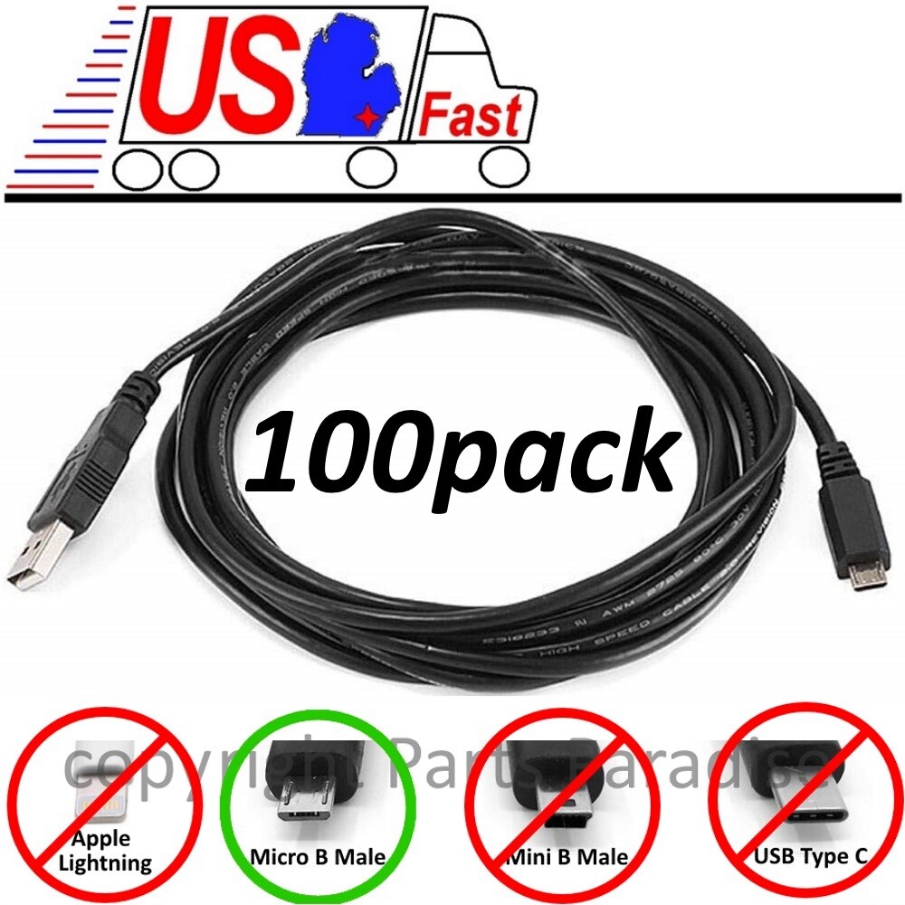 Lot100x 10ft long USB Micro 5pin Digital Phone/Charger/Sync/Data Cable/Cord/Wire