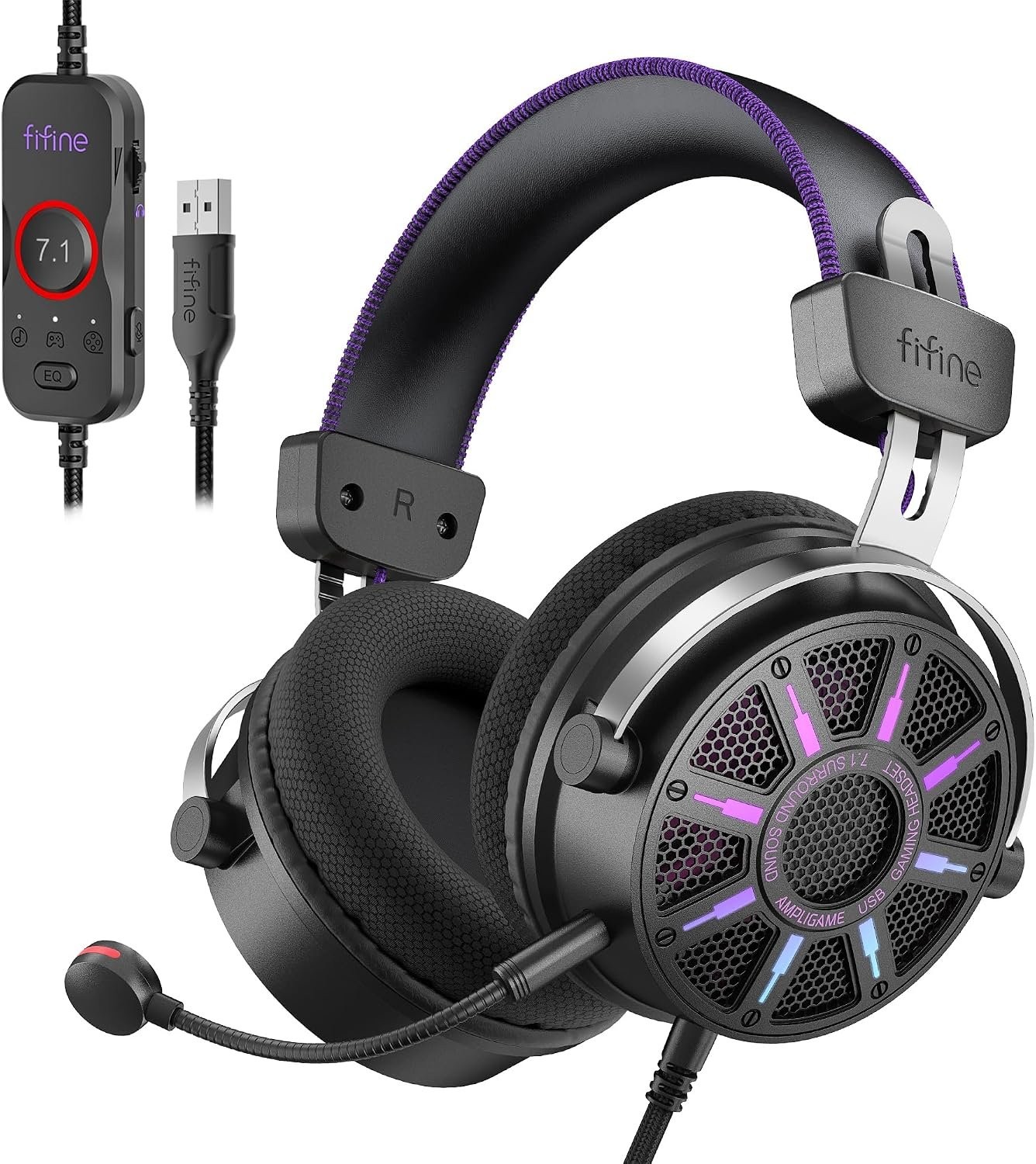 FIFINE H19 Open-Back Wired USB Gaming Headset with Mic for PC, PS5/PS4 - Black