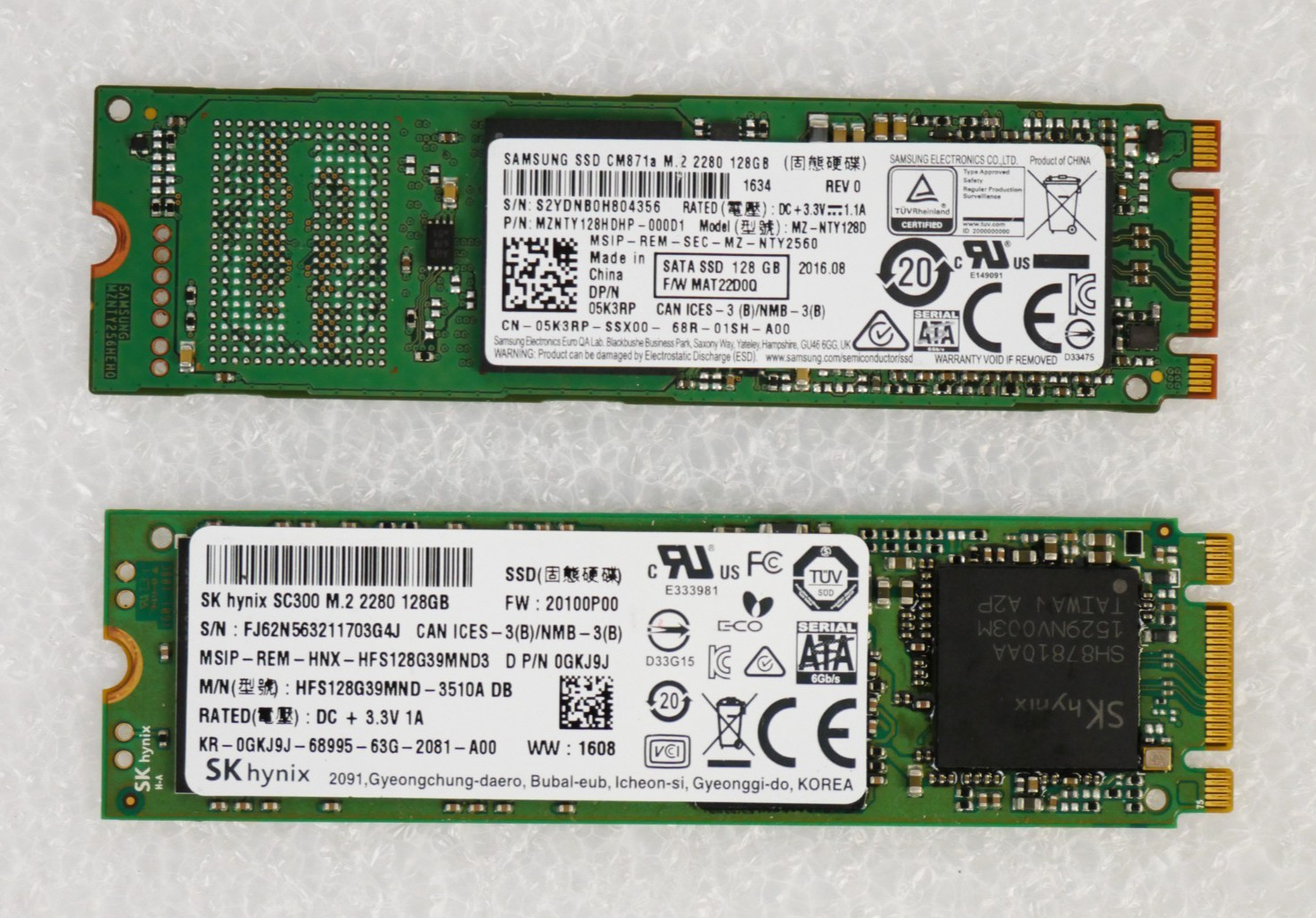 Lot of 2 Samsung MZ-NTY1280 Hynix HFS128G39MND 128GB M.2 2280 Solid State Drives