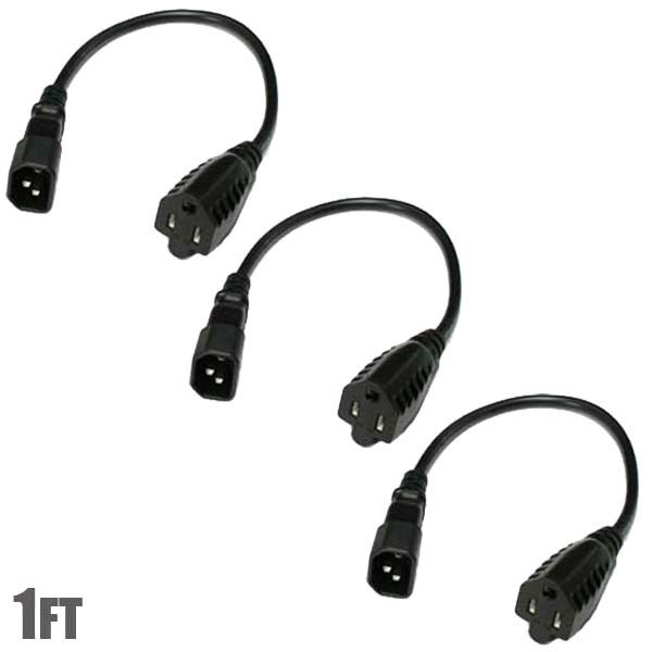 3x 1FT IEC320 C14 to NEMA 5-15R 125V AC 10A 10 Amp Monitor PC Power Cord Cable