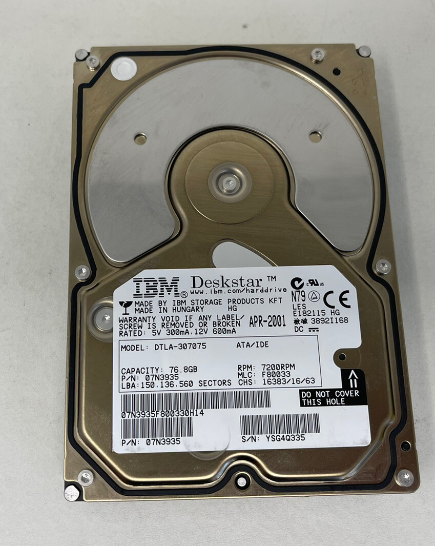 IBM 07N3935 DTLA-307075  76.8GB 7200RPM ATA-100 2MB Cache 3.5  