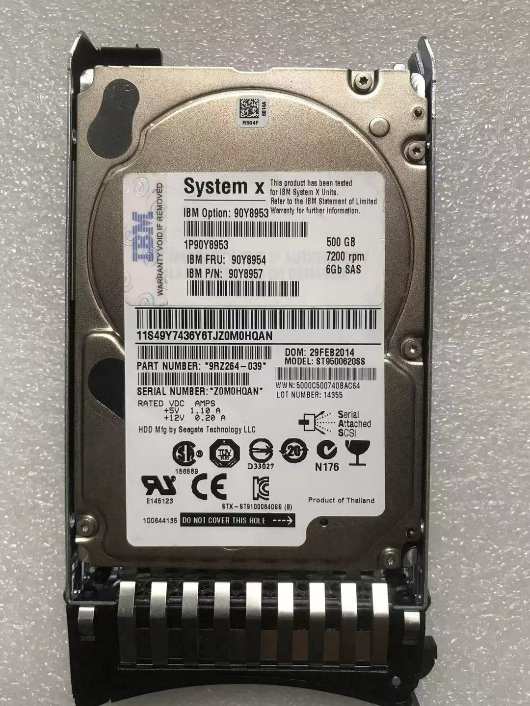 90Y8953 90Y8954 90Y8957 FOR IBM SYSTEM X 500GB 7200RPM 6Gbps 2.5" SAS Hard Drive