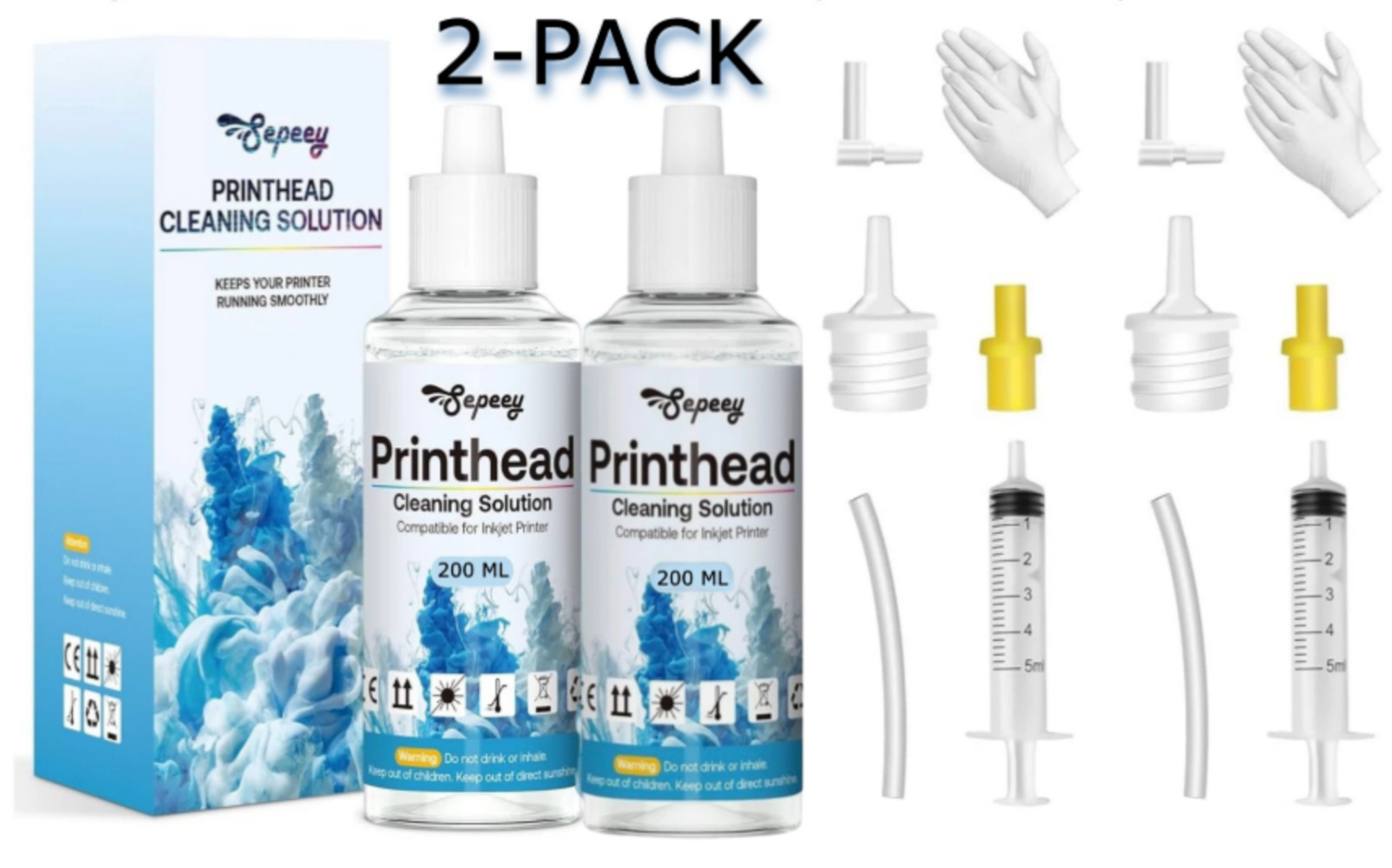 2-PACK Printhead Cleaning Solution 200 ml bottle Sepeey (400 ML TOTAL)
