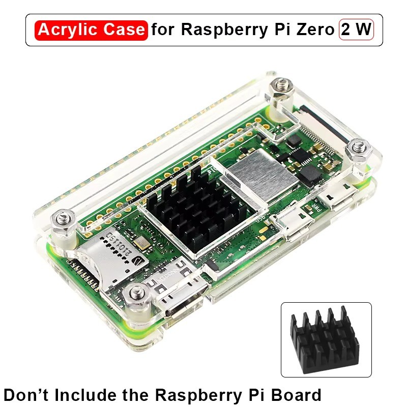 Raspberry Pi Zero 2 W Acrylic Case Transparent Shell Aluminum Heat Sink Cooling