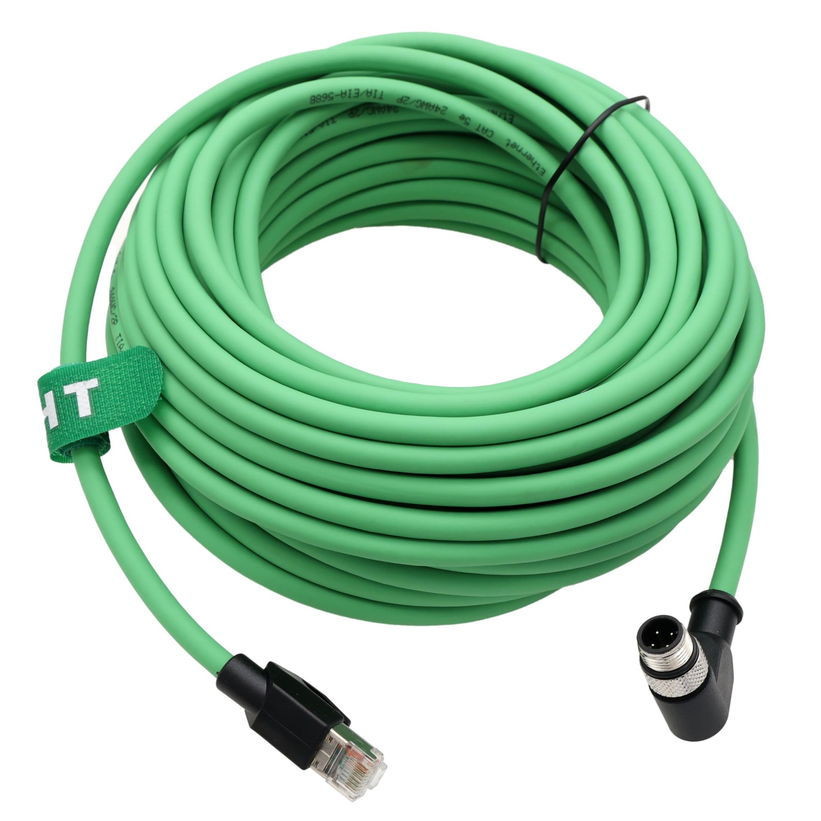 HangTon Ethernet Cable M12 4 Pin D-Code Right Angle to RJ45 for 5m, Green
