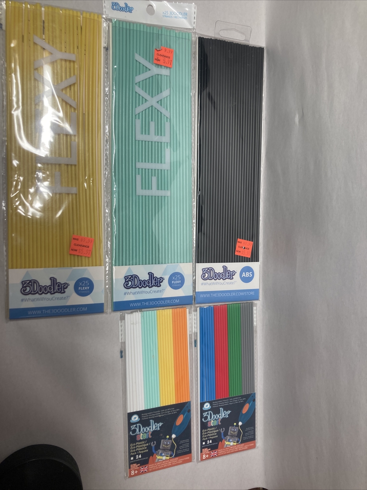 lot of 5 3doodler filament flexy and start. multiple colors new sealed