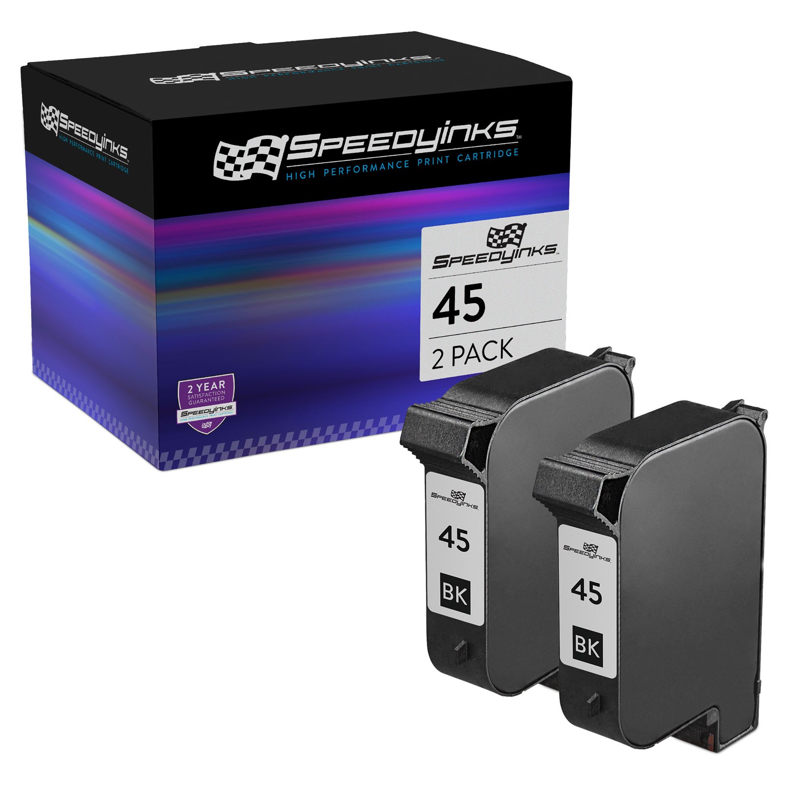 SPEEDYINKS Reman Replacement for HP 45 51645A Ink Cartridges 2-Pack