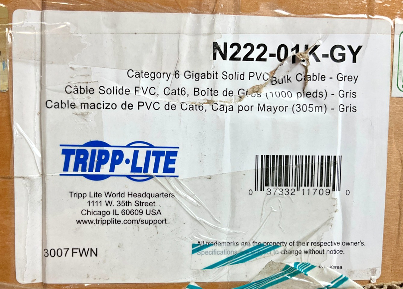 Tripp Lite CAT-6 PVC Bulk Cable - 1000 feet gray N222-01K-GY ✨🔥NEW OPEN BOX🔥✨