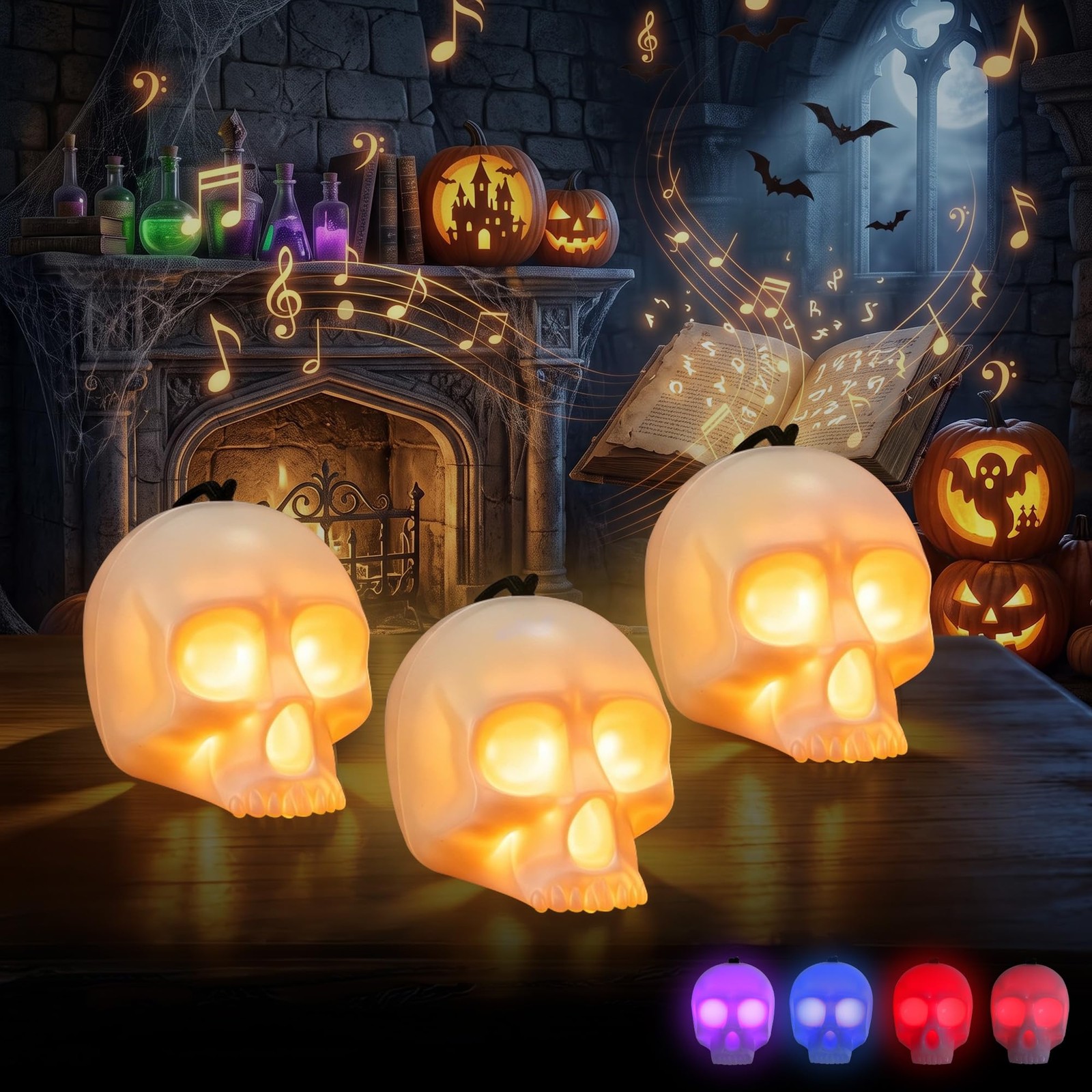 EverBrite 3-Pack Halloween Skull Light with Music, 5-Mode Skull Lamp | Hallow...