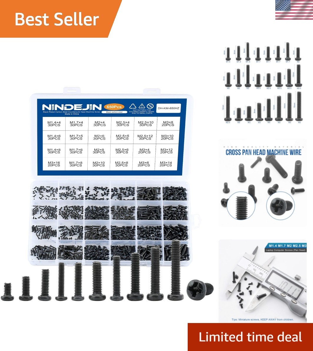 650 pcs M1.4 M1.7 M2 M2.5 M3 Round Pan Head Laptop Mini Screw Kit