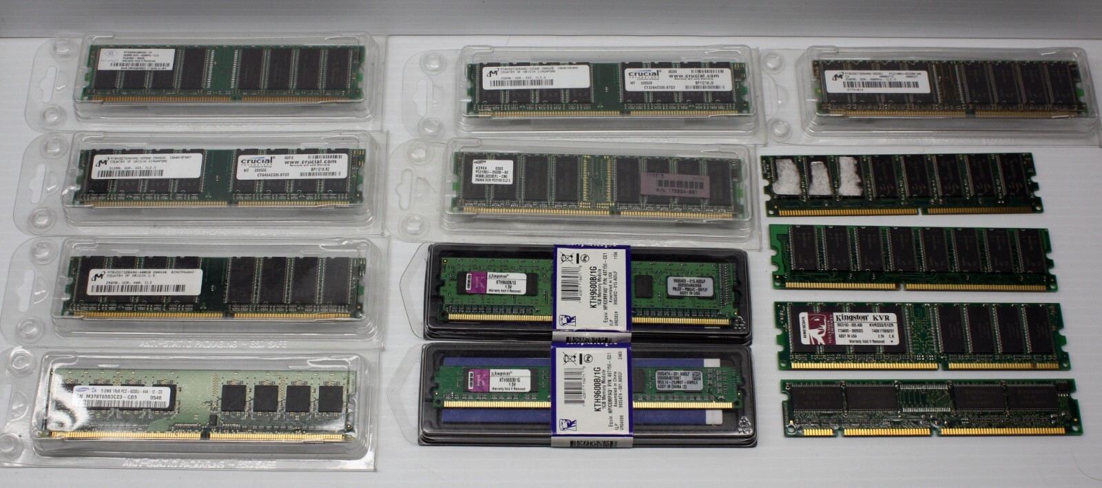 Lot of 13 Mixed Brand 256MB 512MB 1GB Kingston Micron DDR DDR2 RAM Memory