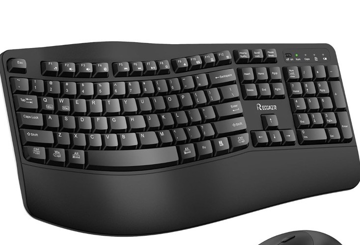 RECCAZR EK30 Wireless Ergonomic Black Keyboard w/ Number Pad QWERTY Windows Mac