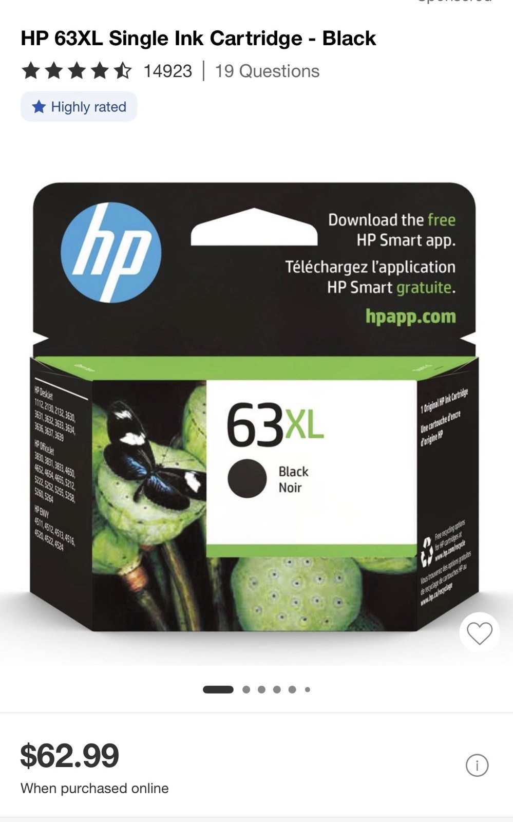 New HP 63 XL Black Ink Cartridge High Yield Genuine OEM Original Sealed