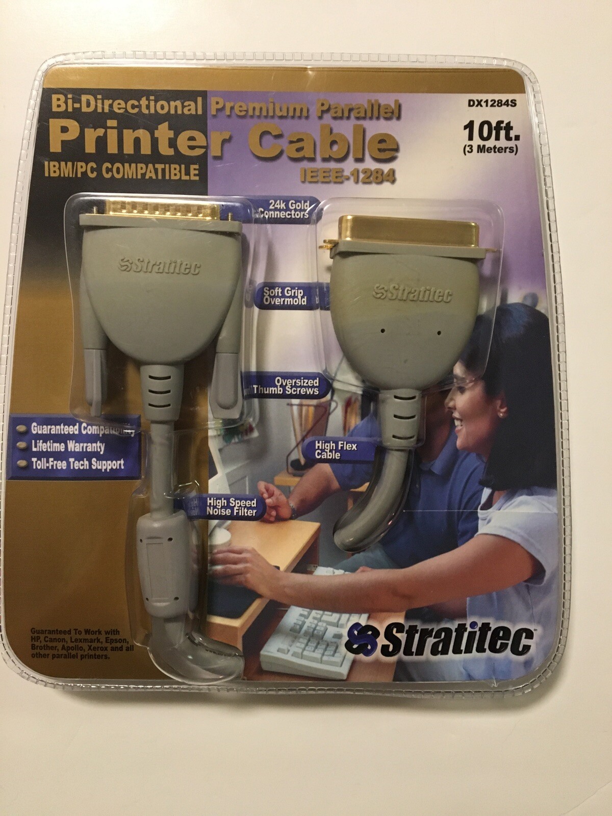 NEW Stratitec Bi-Directional Premium Printer Cable IEEE-1284 DX1284S 