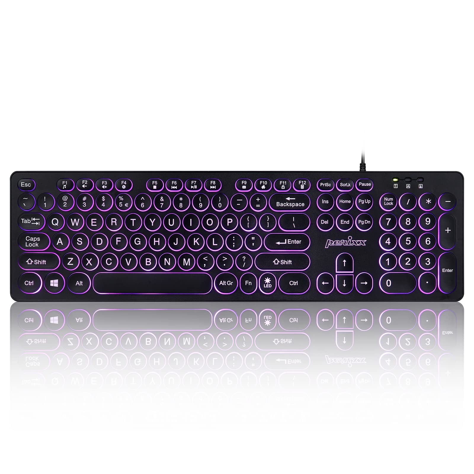 Perixx PERIBOARD 317R Wired Backlit Large Print USB Keyboard Round Keycaps
