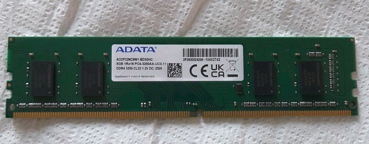 ADATA 8GB DDR4 3200MHz PC4-25600 UDIMM Desktop RAM (AO2P32NC8W1-BD3SHC)