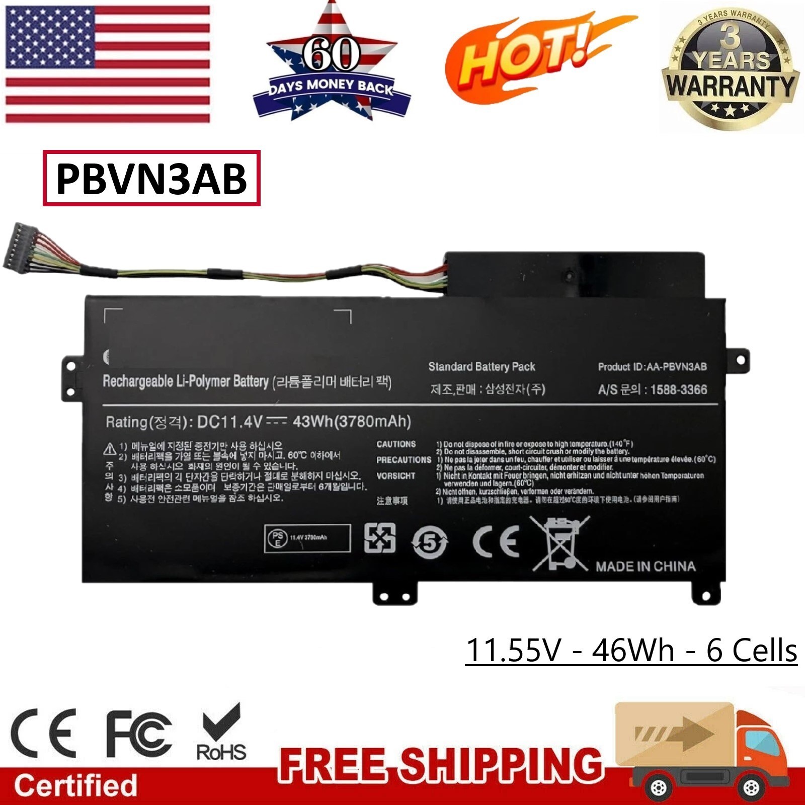 AA-PBVN3AB Battery for Samsung NP370R4E NP370R5E NP450R4V NP450R5V NP470R5E NEW
