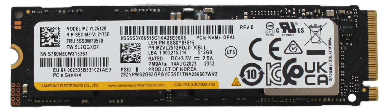 SAMSUNG MZ-VL2512B 512GB 2280 M.2 NVMe Internal PC/Laptop SSD MZVL2512HDJD-00BLL