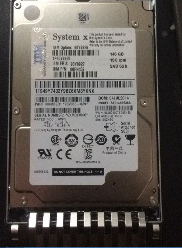 IBM 90Y8926 90Y8927 90Y8930 146G 15K 6GPS SAS 2.5 3650M4 Server Hard Drive