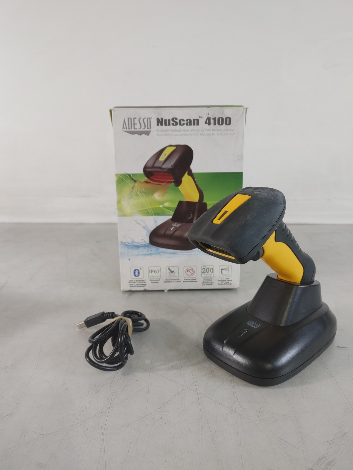 ADESSO NuScan 4100 Bluetooth Antimicrobial Waterproof CCD Barcode Scanner