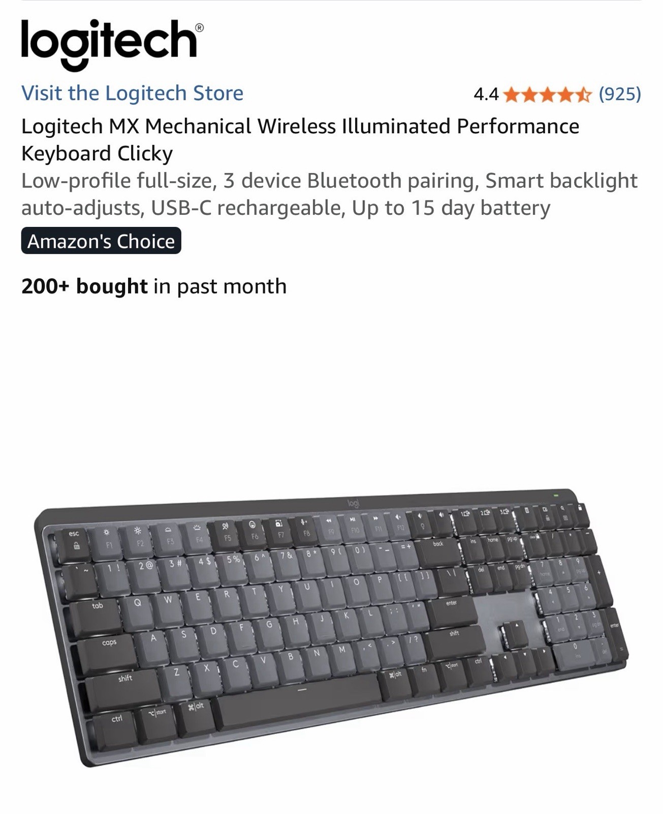 Logitech MX Mechanical Wireless Keyboard - Graphite (Clicky Switches)