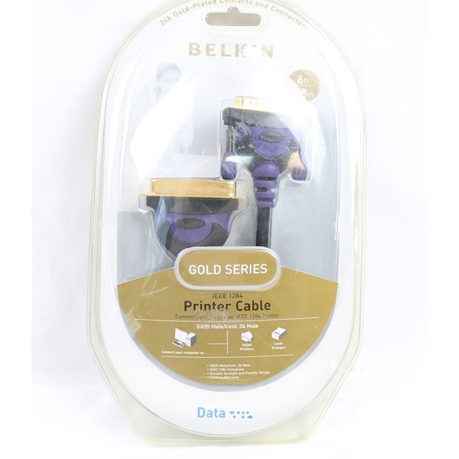 Belkin IEEE 1284 Printer Cable 6Ft 36-Pin Centronics Male to 25-Pin DB-25 Gold