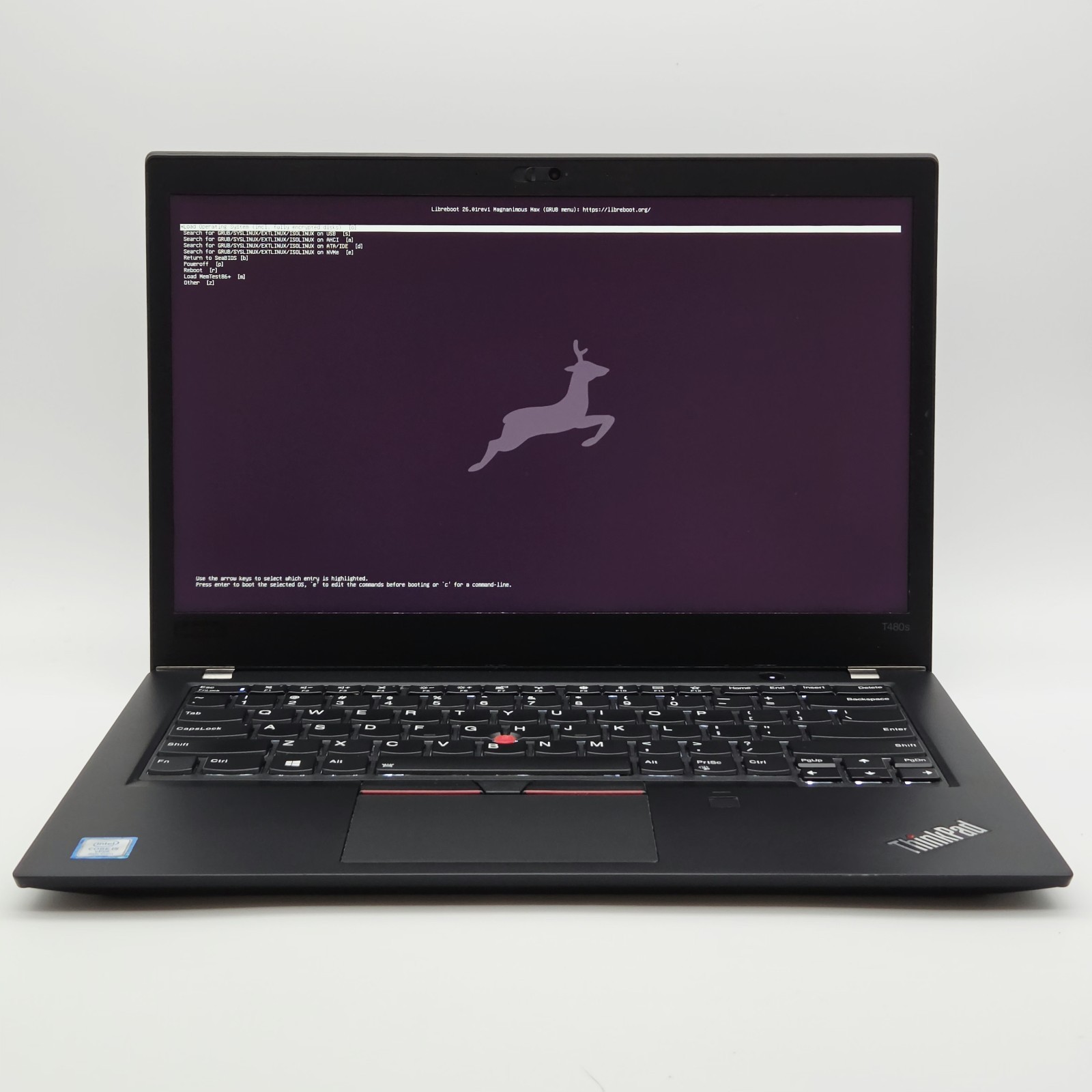Lenovo ThinkPad T480s — Libreboot, Debian, Core i5-8350U, 16GB RAM, 512GB NVMe