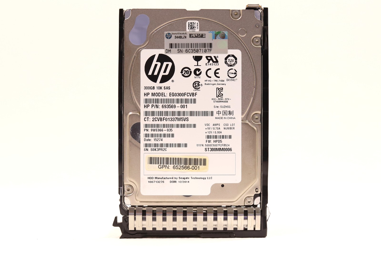 HP EG0300FCVBF 300GB 2.5" 6Gb/s 16MB 10K RPM SAS HDD W/Caddy P/N: 652566-001