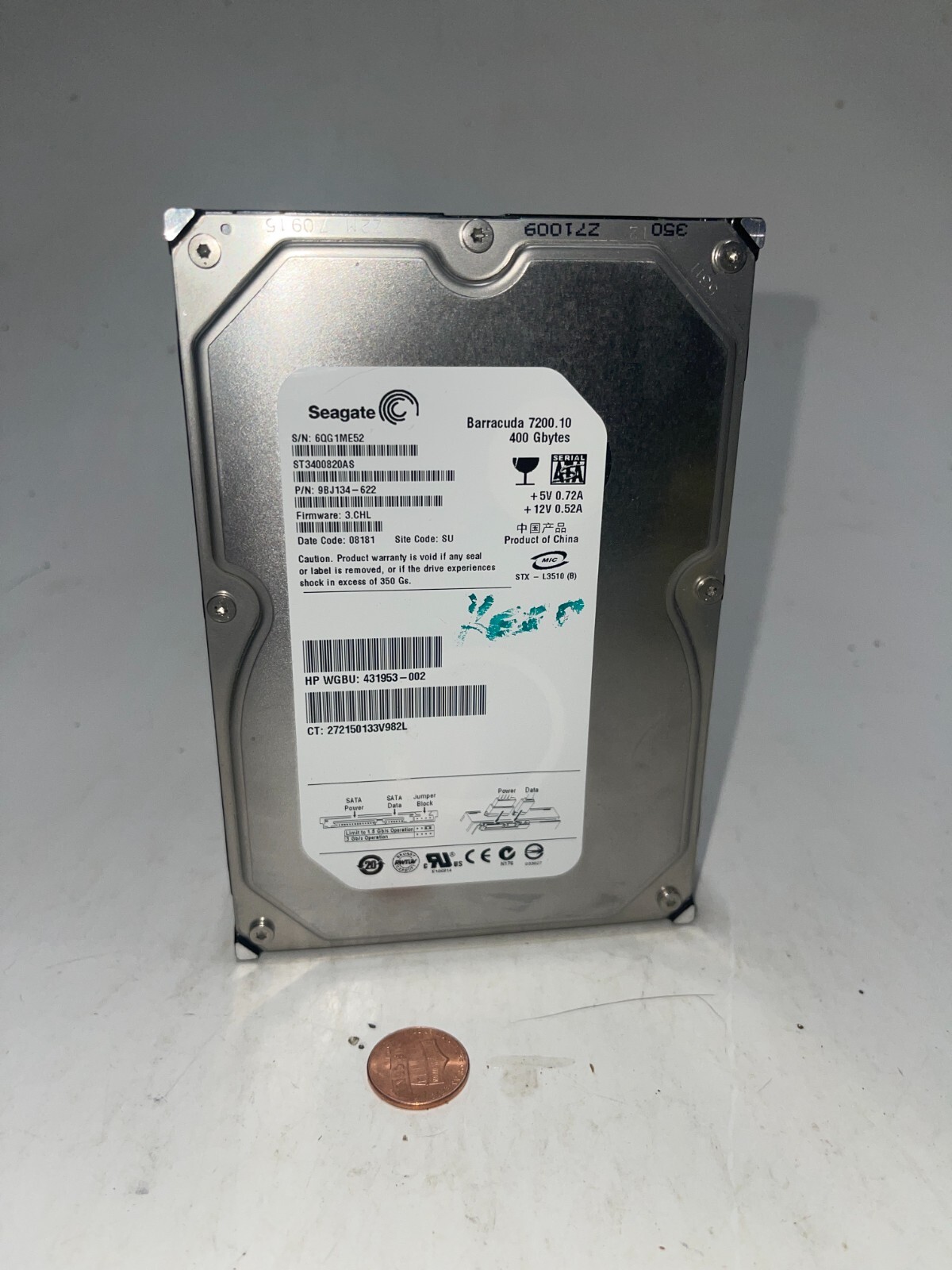 Seagate Barracuda 7200.10 400GB 3.5"  SATA ST3400820AS P/N: 9BJ134-622