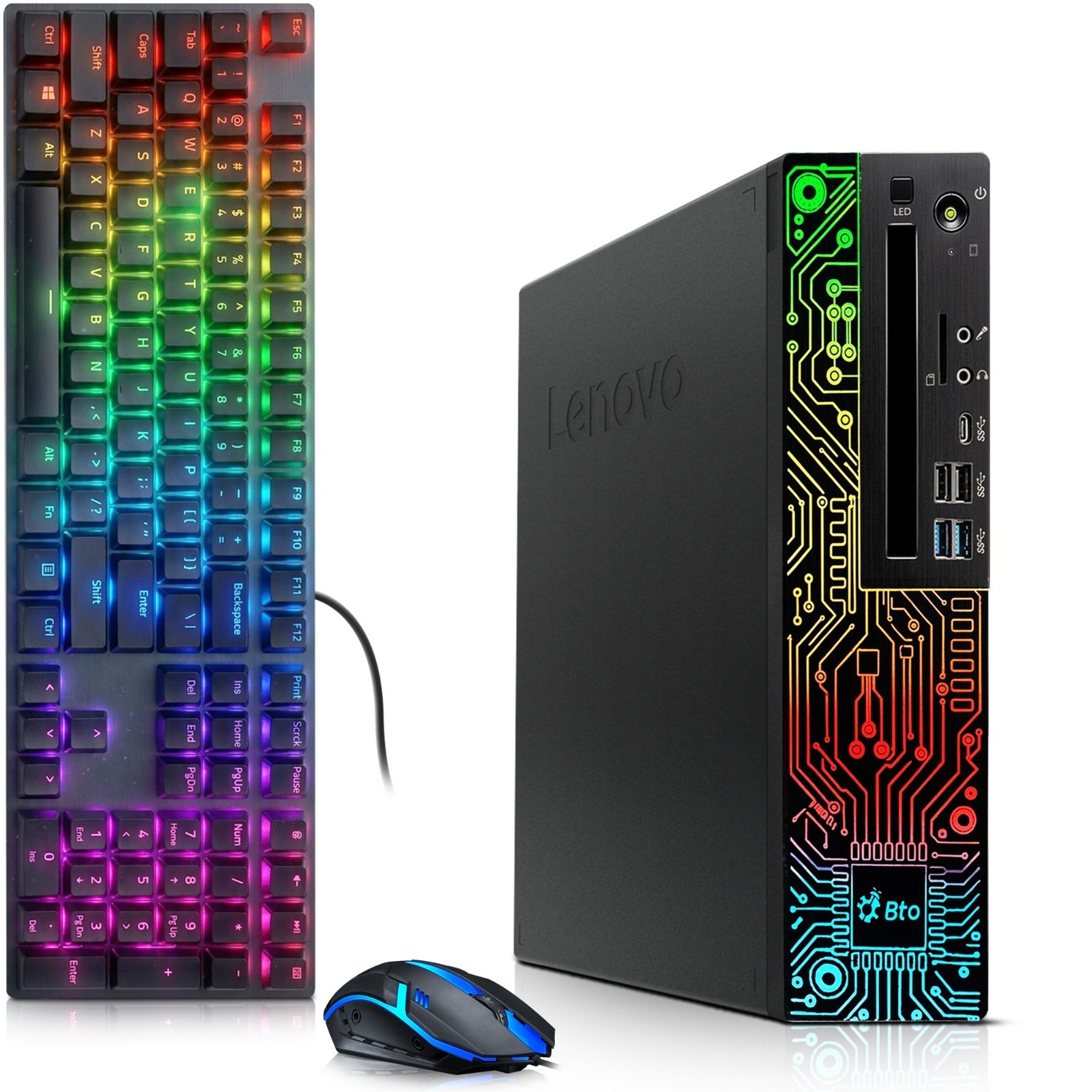Lenovo RGB Gaming PC i5-8th 16GB 256GB SSD 1TB HDD AMD RX550 WiFi RGB-KB&M Win11