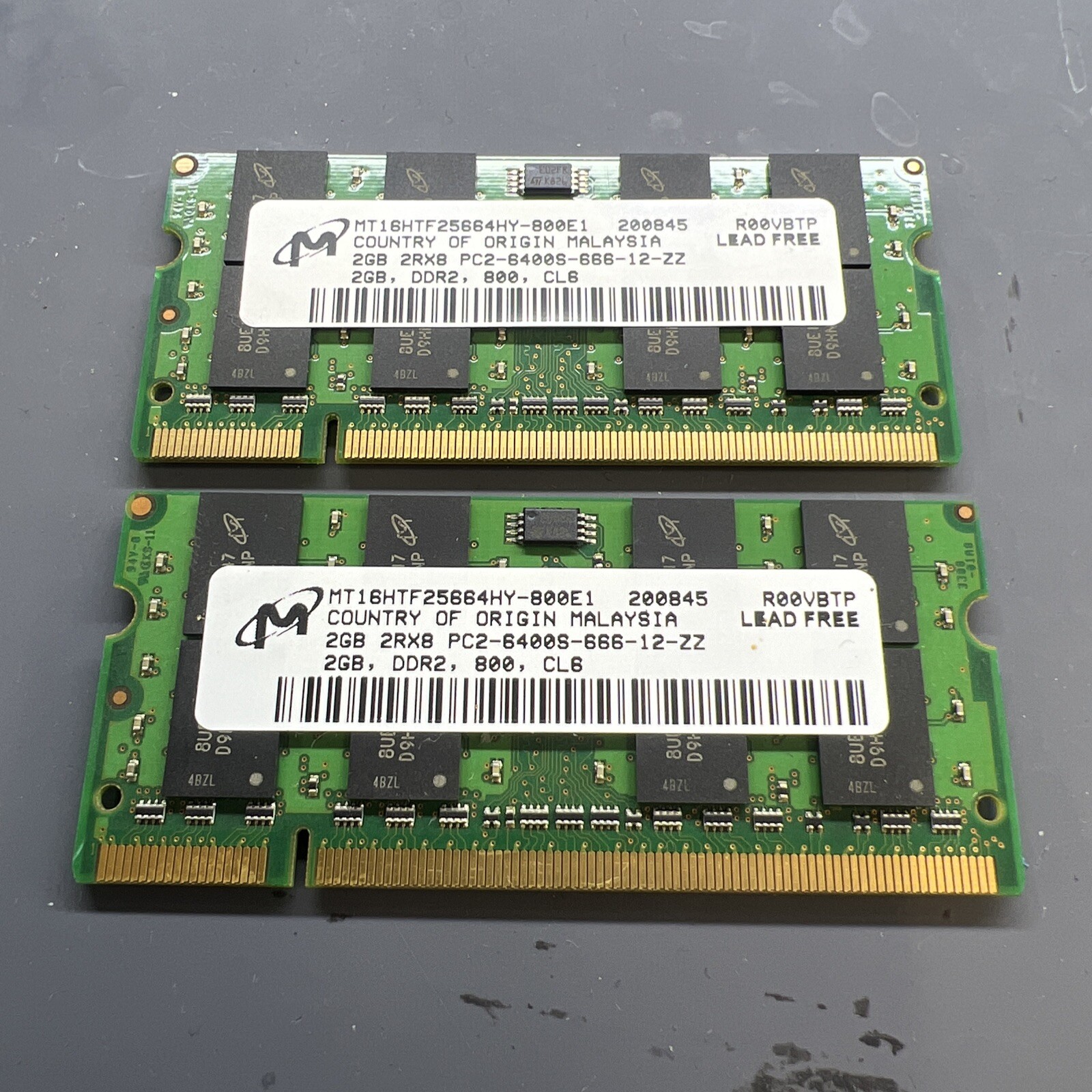2x Micron 2GB DDR2 2Rx8 PC2-6400S Laptop Memory Ram MT16HTF25664HY-800E1