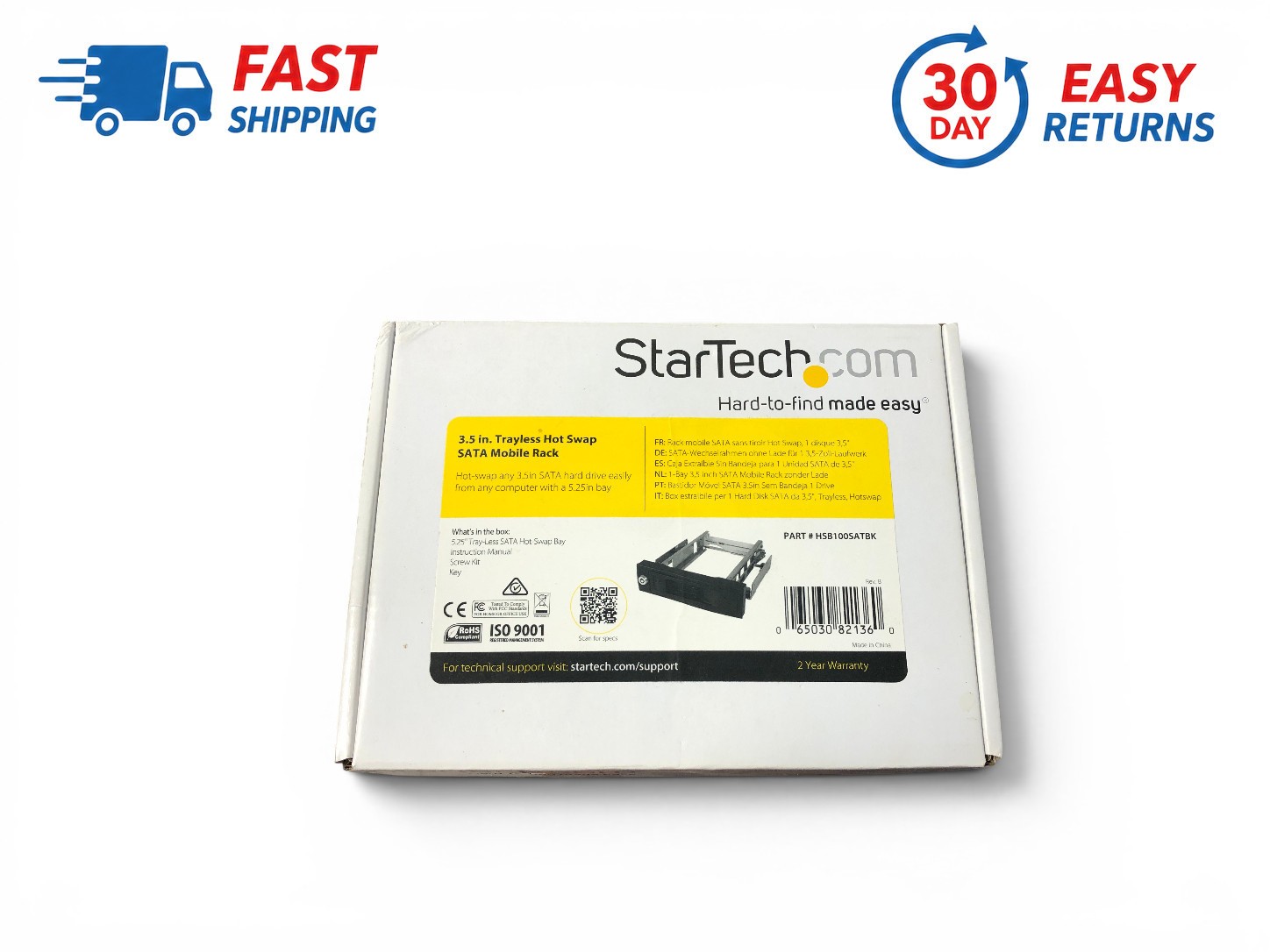 StarTech 3.5in Trayless Hot Swap SATA Mobile Rack Hard Drive Bay HSB100SATBK Box