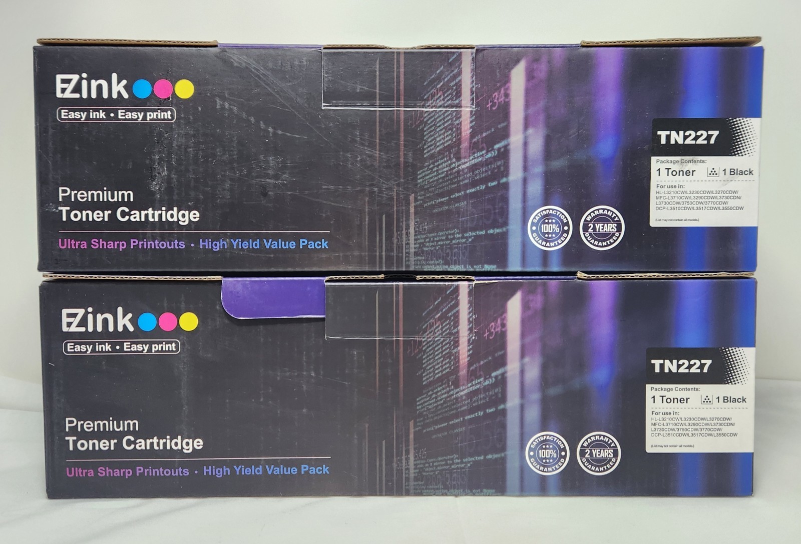 EZink TN227 TN227BK Black Toner Cartridge Lot of 2 Pack for Brother Printer NIB