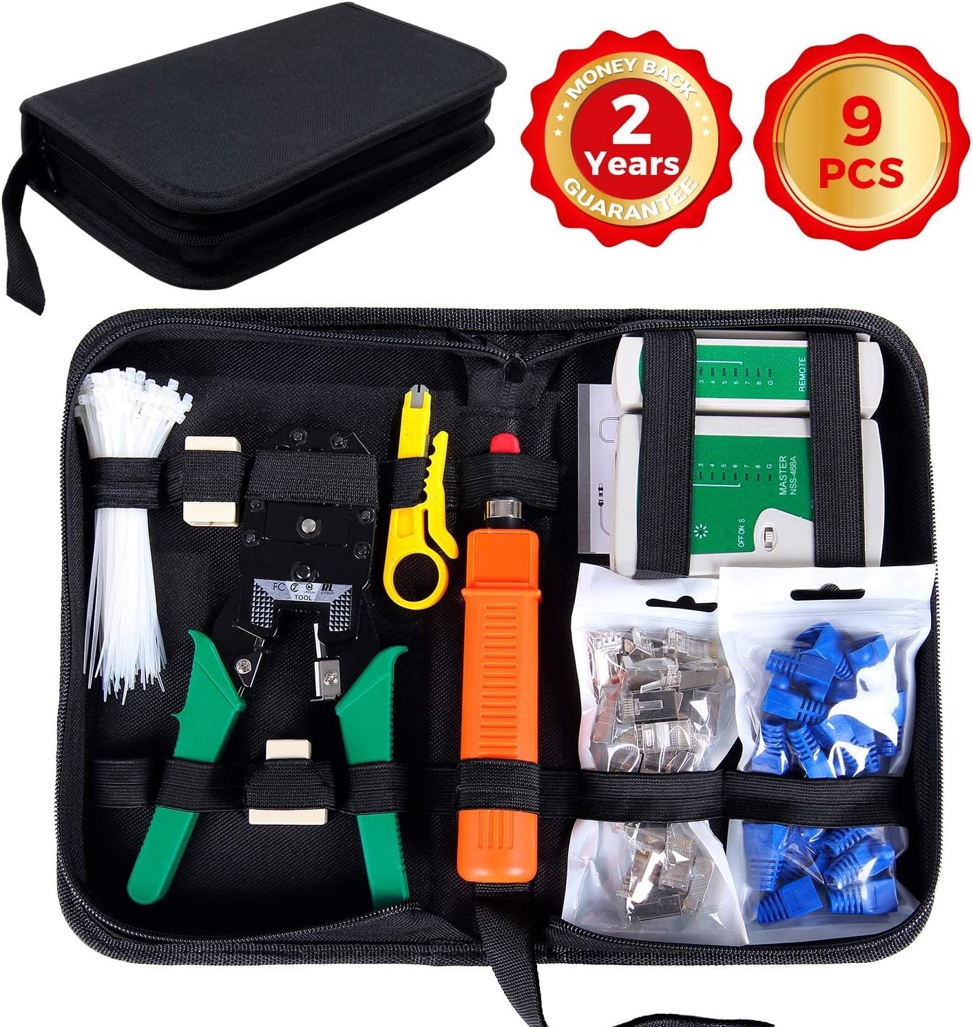 RJ45 Crimping Tool Kit, Ethernet Pass through Crimper, Network Cat5e Cat5 Cat6