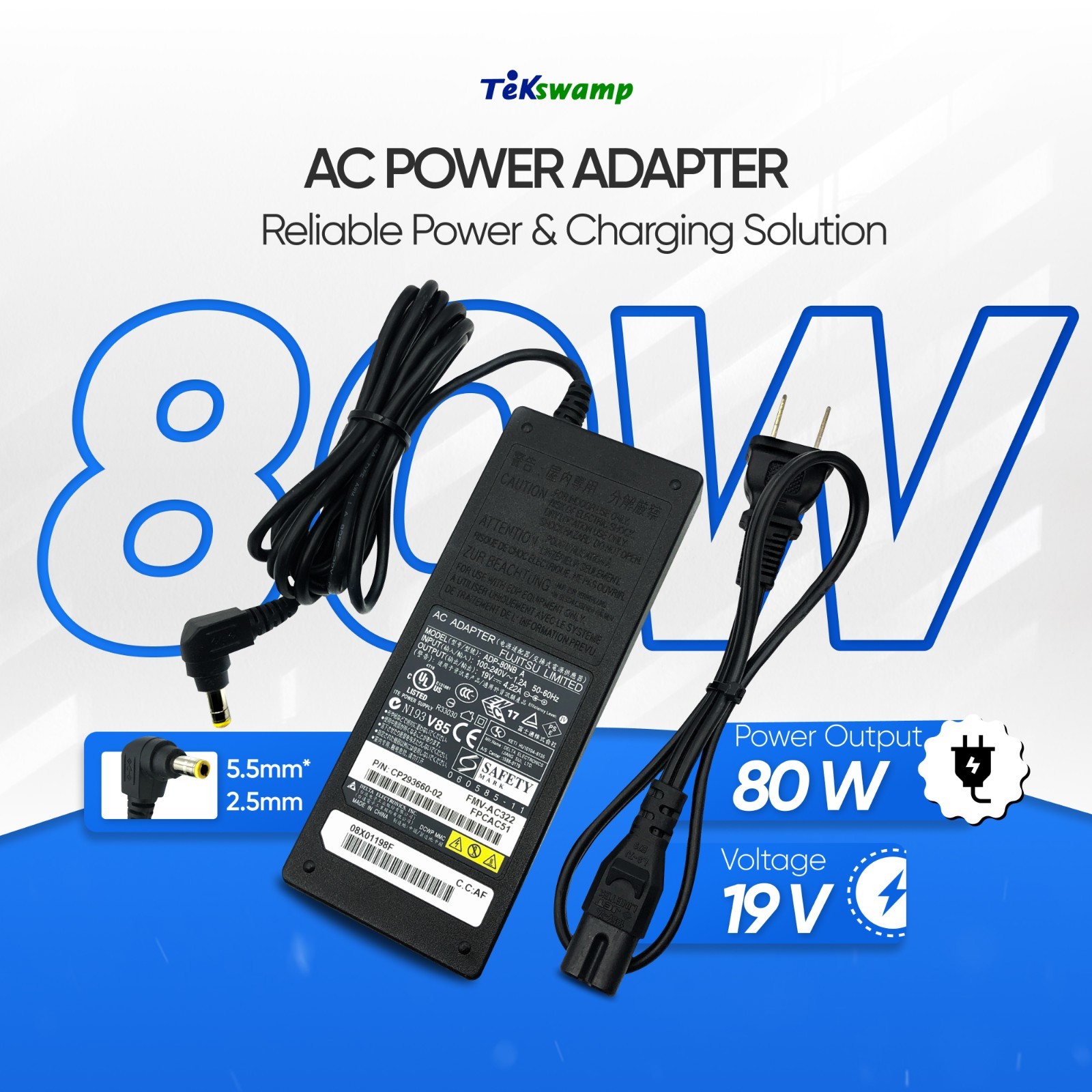 Genuine Fujitsu 80W AC Adapter for Lifebook T1010 T4220 T4020A T4020B T5010