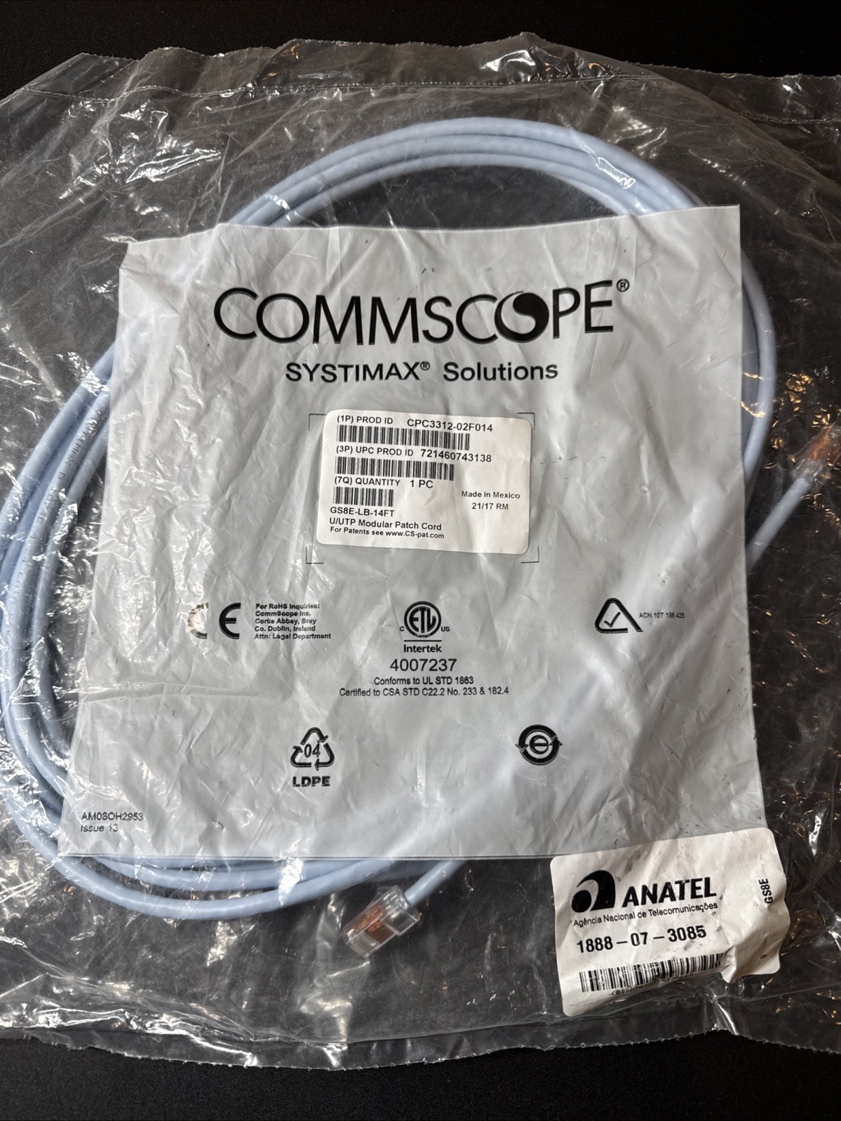 COMMSCOPE SYSTIMAX CPC3312-02F014 Patch Cord 14 Ft.