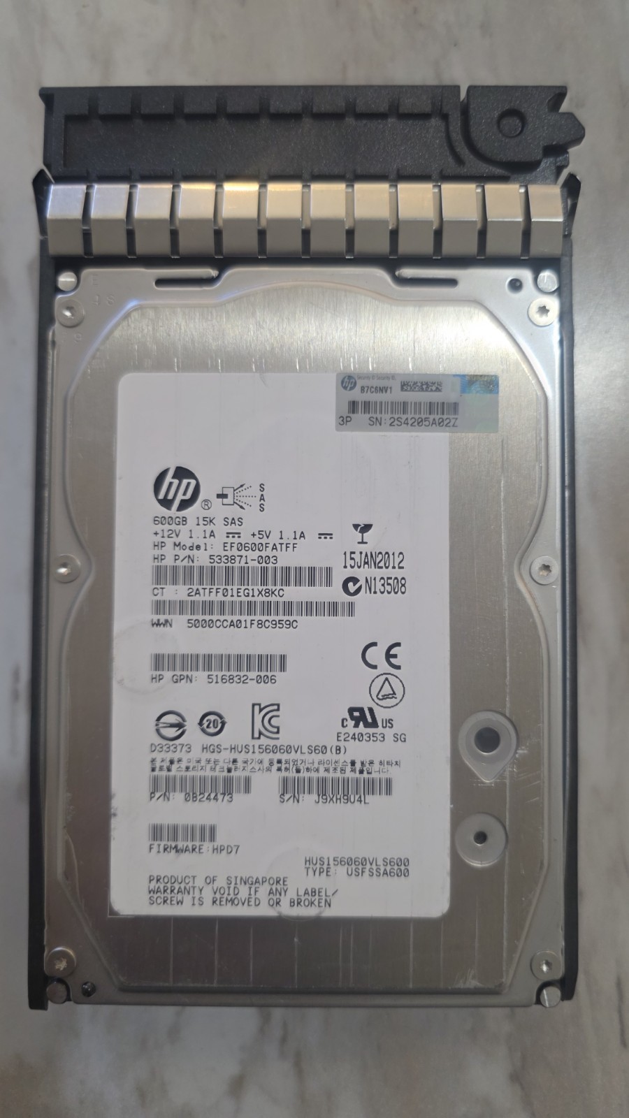 HP 533871-003, 600GB,SAS interface, 15k RPM 3.5"  Server Hard Drive
