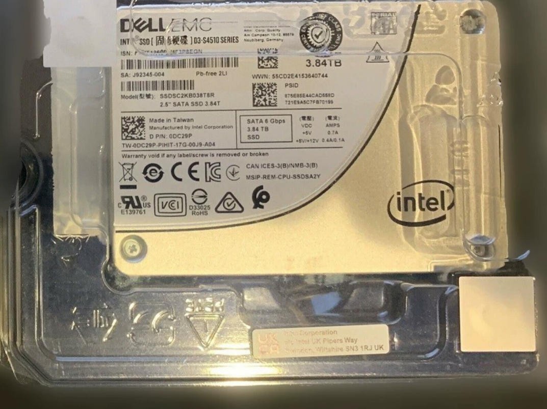 NEW DELL INTEL S4510 3.84TB SSD SATA 6Gb/s 2.5" SATA III SSDSC2KB038T8R 0DC29P
