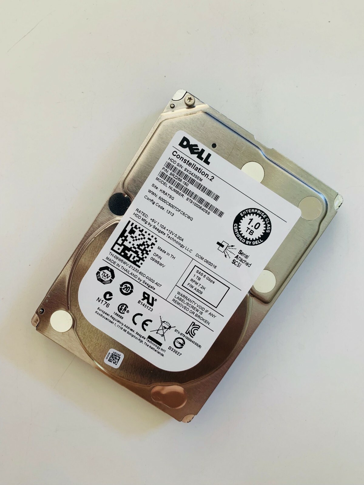 Dell 1TB 6G/S 7.2K 2.5" SAS 9W5WV 09W5WV ST91000640SS Server HDD