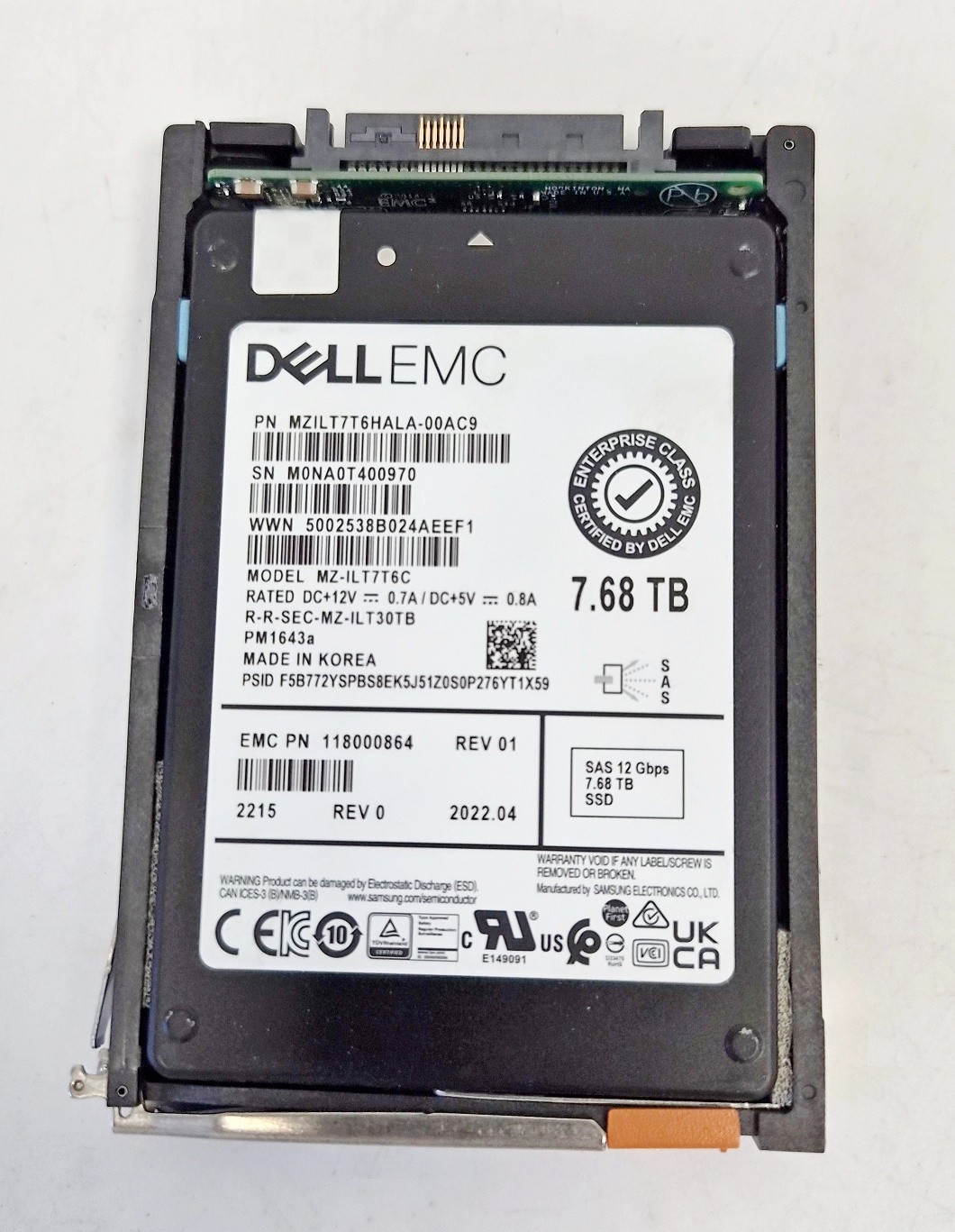 DELL MZ-ILT7T6C PM1643a 7.68TB SAS 12Gbps 2.5" SSD  118000864 MZILT7T6HALA-00AC9